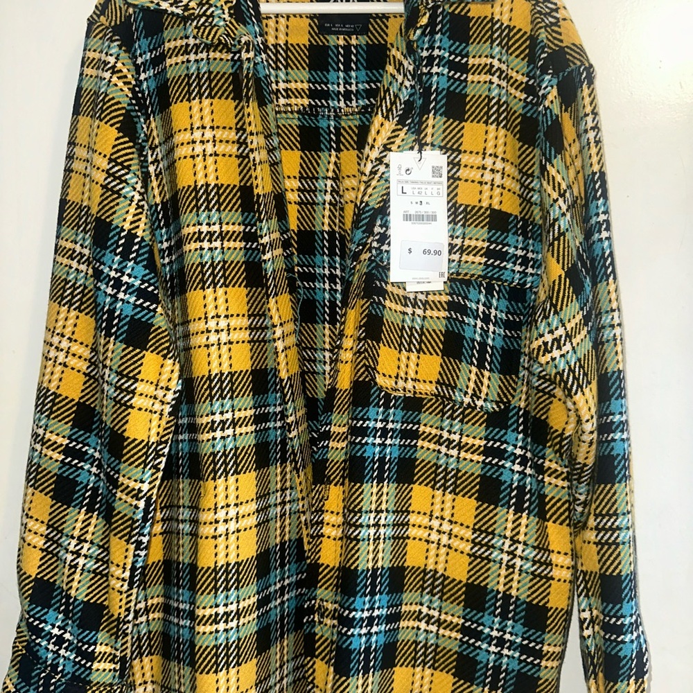Stylish Plaid Shirt - Yellow, Black, White and Blue